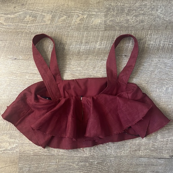 AJE Linen Burgundy Crop Top Size 6 - Picture 3 of 5